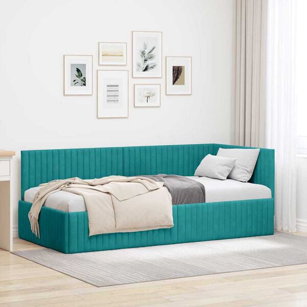 vidaXL Corner Bed Frame with Headboard Turquoise 90 cm x 190 cm Velvet