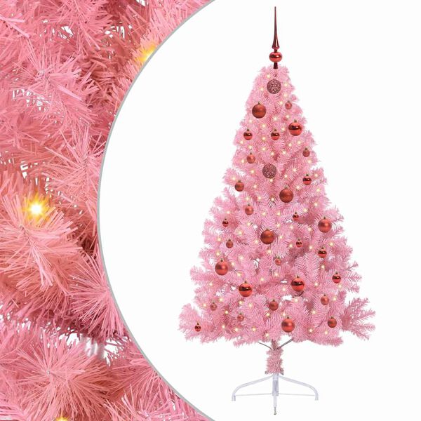 vidaXL Artificial Pre-lit Christmas Tree with 150 LEDs Pink 150 cm PVC