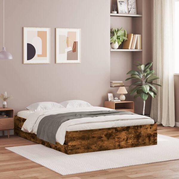 vidaXL Bed Frame with Drawers without Mattress Smoked Oak 140x190 cm