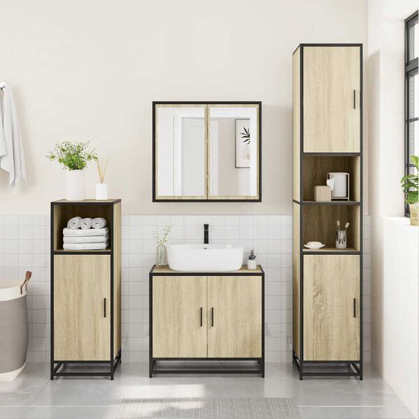 vidaXL Bathroom Cabinet Sonoma Oak 35x37.5x100 cm Engineered Wood