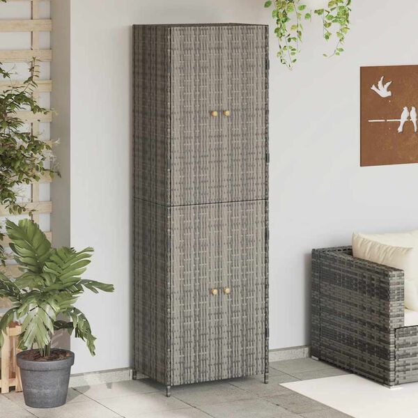 vidaXL Garden Storage Cabinet Grey 59x40x180 cm Poly Rattan