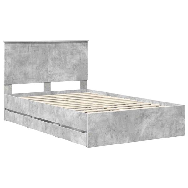 vidaXL Bed Frame with Drawer Concrete Grey 120 x 200 cm Engineer Wood
