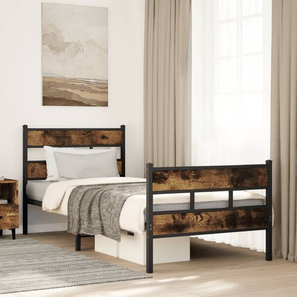 vidaXL Metal Bed Frame without Mattress Smoked Oak 100x200 cm