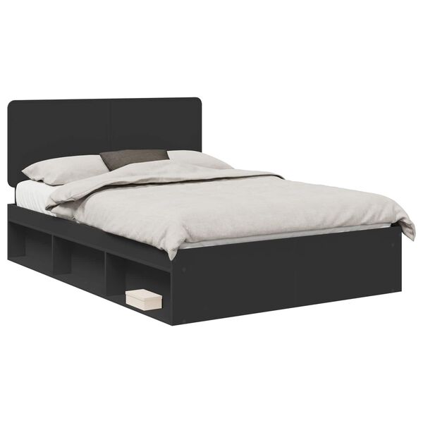 vidaXL Bed Frame with Headboard Black 150 x 200 cm Solid Pine Wood
