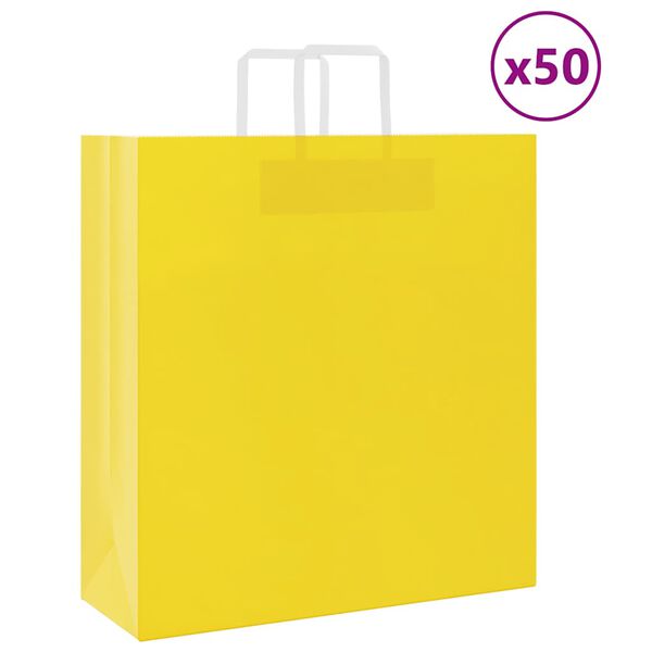 vidaXL Paper Bags 50 pcs with Handles Yellow 45x17x48 cm