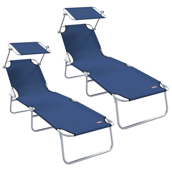 vidaXL Sun Lounger Folding 2-person 2 pcs Blue 58 x 188 x 77cm Fabric