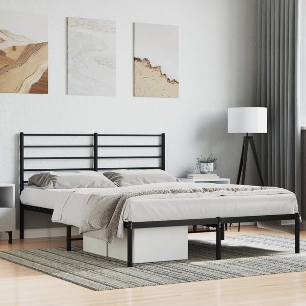 vidaXL Metal Bed Frame without Mattress with Headboard Black 140x190cm