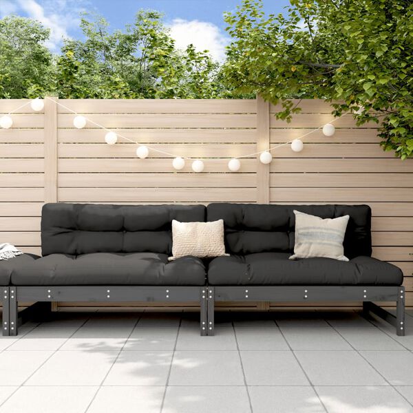 vidaXL Garden Middle Sofas 2 pcs Grey 120x80 cm Solid Wood Pine