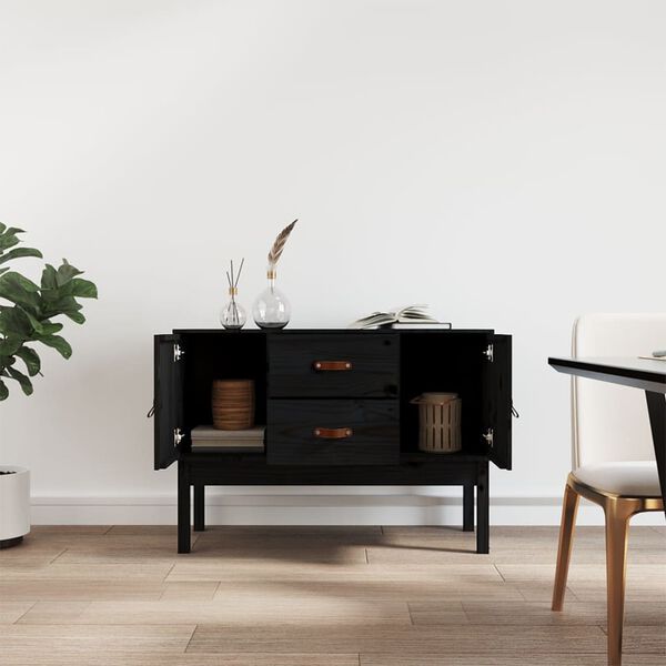 vidaXL Sideboard Black 110x40x78 cm Solid Wood Pine