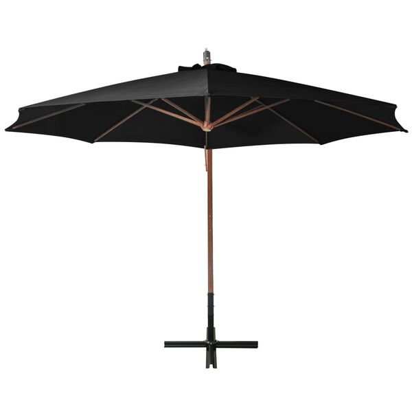 vidaXL Hanging Garden Parasol with Pole Black 3.5x2.9 m Solid Fir Wood