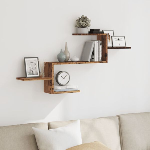 vidaXL Wall Shelf Old Wood 104x15x49 cm Engineered Wood