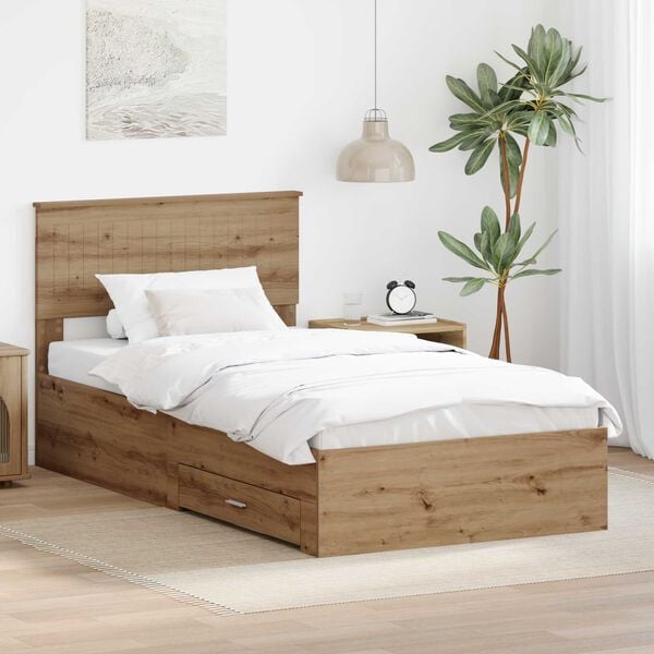 vidaXL Bed Frame with Drawer Artisan Oak 100 x 200 cm Engineered Wood