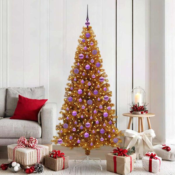 vidaXL Christmas Tree with 300 LEDs with Stand Gold 180 cm PET