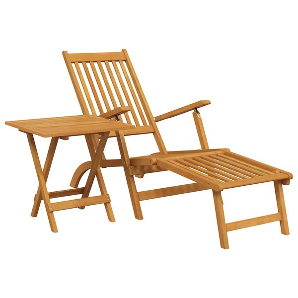 vidaXL Outdoor Deck Chair with Footrest and Table Solid Wood Acacia