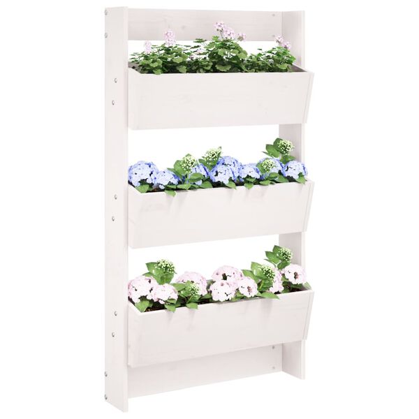 vidaXL Wall Planter 3-Tier 60x18.5x110 cm White Solid Wood Pine
