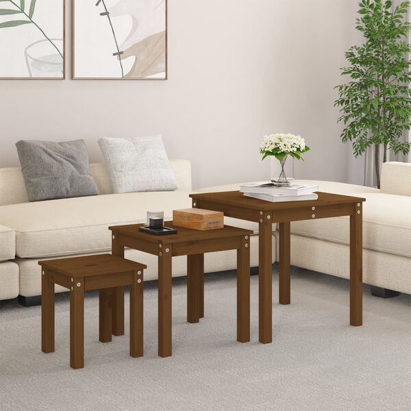 vidaXL Nesting Tables 3 pcs Honey Brown Solid Wood Pine
