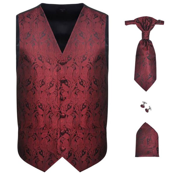 Men's Paisley Wedding Waistcoat Set Size 54 Burgundy
