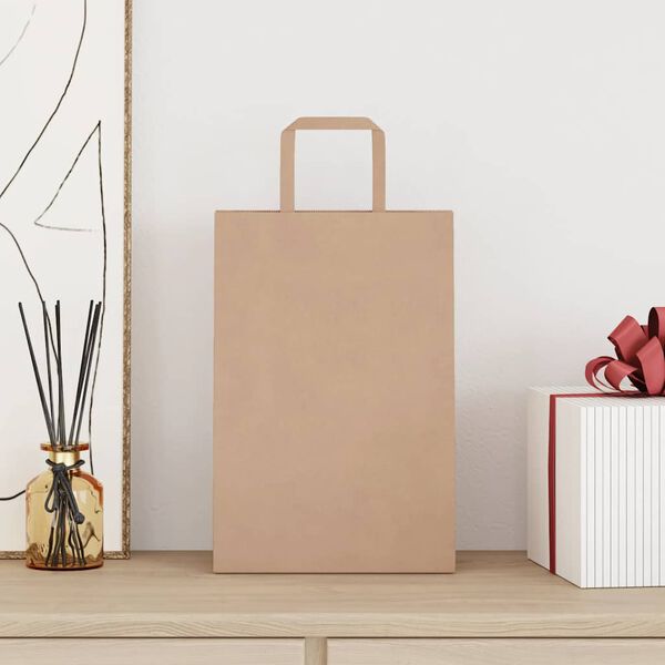 vidaXL Paper Bags 250 pcs with Handles Brown 21x11x31 cm
