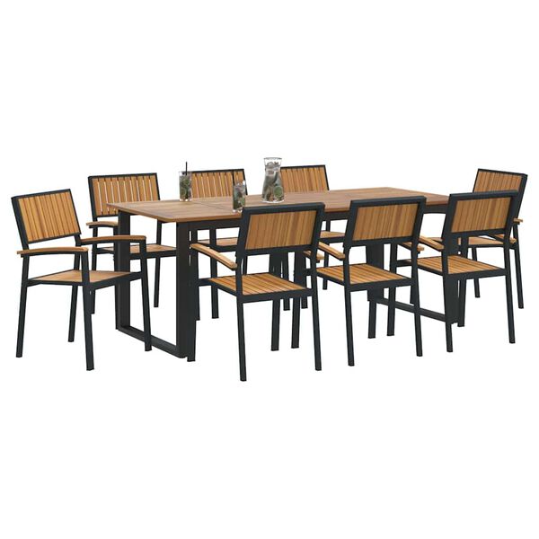 vidaXL Garden Dining Set 9 pcs Black Solid Acacia Wood