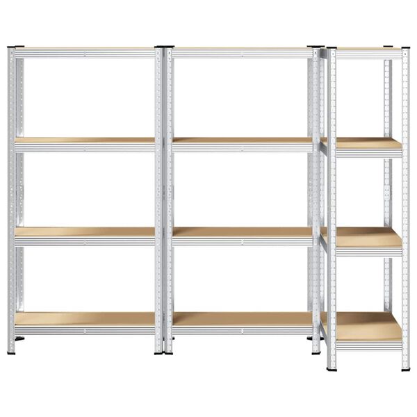 vidaXL 4-Layer Storage Shelves 3 pcs Silver Steel&Engineered Wood