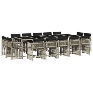 vidaXL 17 Piece Garden Dining Set with Cushions Light Grey Poly Rattan