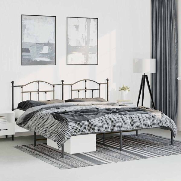 vidaXL Metal Bed Frame without Mattress with Headboard Black 193x203cm