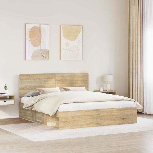 vidaXL Bed Frame with Headboard Sonoma 180 x 200 cm Solid Pine Wood