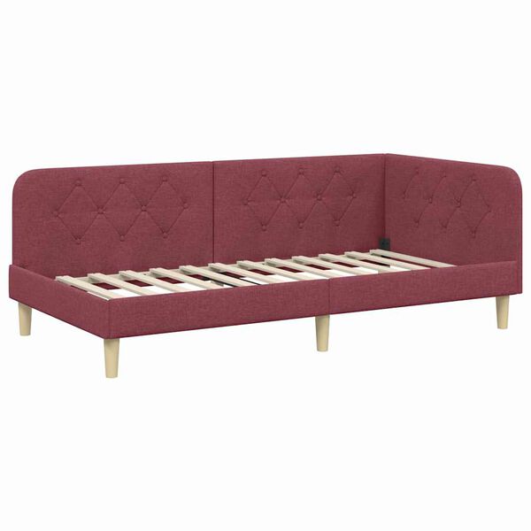 vidaXL Corner Bed Frame with Headboard Wine Red 100 x 200 cm Fabric