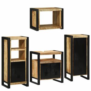 vidaXL Bathroom Furniture Set with Shelf 4 pcs Brown Soild Mango Wood