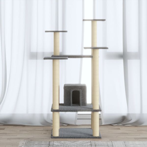 vidaXL Cat Tree with Sisal Scratching Posts Light Grey 110 cm