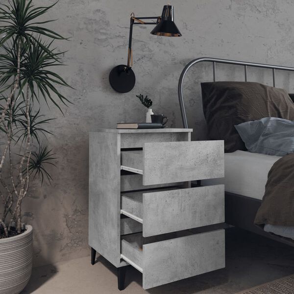 vidaXL Bed Cabinet with Metal Legs Concrete Grey 40x35x69 cm