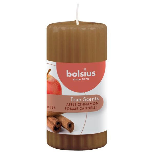 Bolsius Ribbed Pillar Scented Candles 6 pcs 120x58 mm Apple Cinnamon
