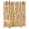 vidaXL Hand carved 4-Panel Room Divider 160x165 cm Solid Mango Wood