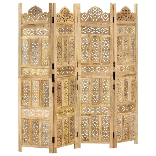 vidaXL Hand carved 4-Panel Room Divider 160x165 cm Solid Mango Wood
