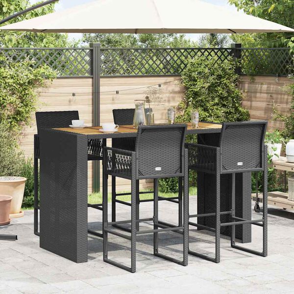 vidaXL 5 Piece Garden Bar Set without Cushions Black Poly Rattan Acacia
