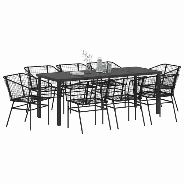 vidaXL Garden Dining Set 9 pcs Black Poly Rattan