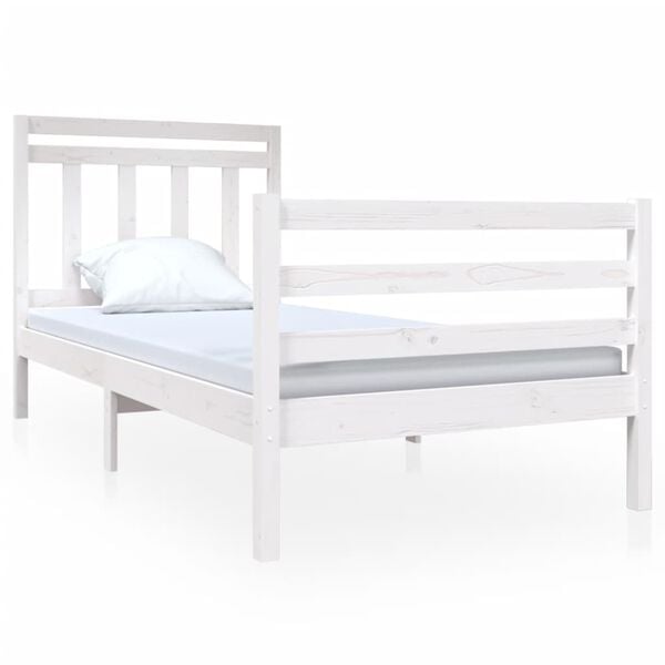 vidaXL Bed Frame without Mattress White Single Solid Wood