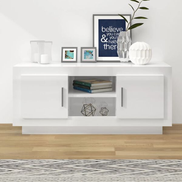 vidaXL TV Cabinet High Gloss White 102x35x45 cm Engineered Wood