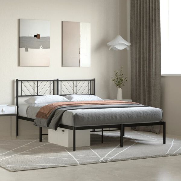 vidaXL Metal Bed Frame without Mattress with Headboard Black 140x190cm
