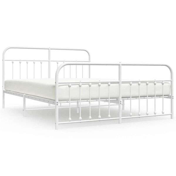 vidaXL Metal Bed Frame without Mattress with Footboard White 183x213cm