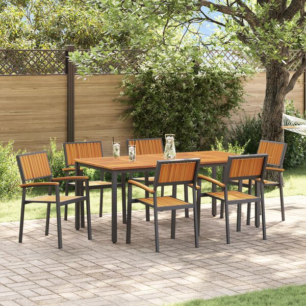 vidaXL Garden Dining Set 7 pcs Black Solid Acacia Wood