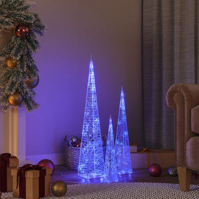 vidaXL Acrylic Decorative LED Light Cone Set Blue 30/45/60cm