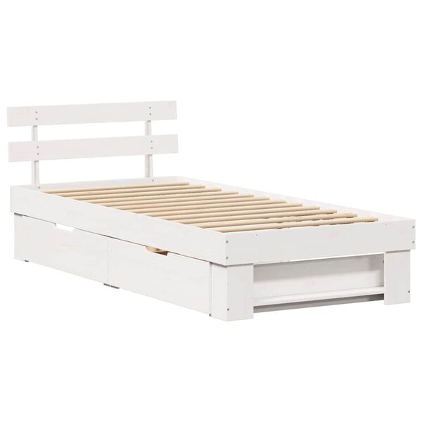 vidaXL Bed Frame with Headboard White 75 x 190 cm Solid Pine Wood