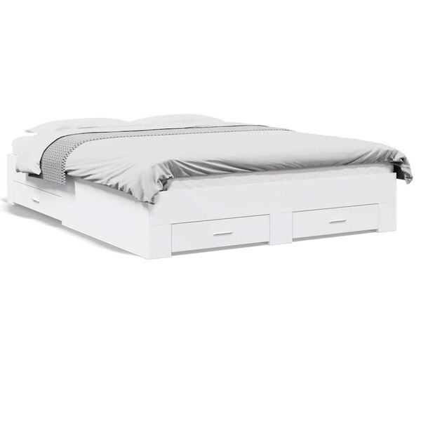 vidaXL Bed Frame with Drawers without Mattress White 150x200 cm King Size