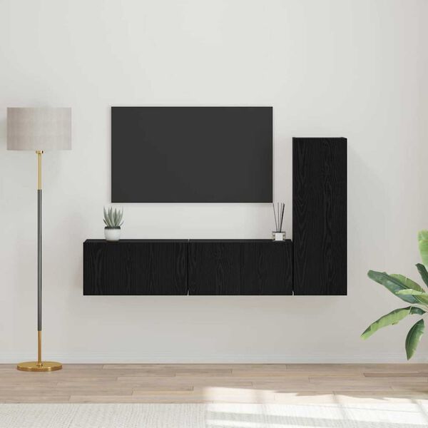 vidaXL TV Cabinet Set Wall-mounted 3 pcs Black Oak Engineered Wood