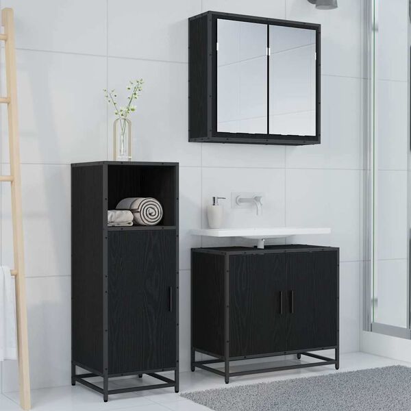 vidaXL Bathroom Furniture Set with Shelf Black Oak 35 x 37.5 x 100 cm