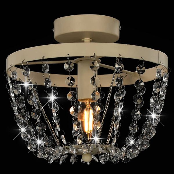 vidaXL Ceiling Lamp with Crystal Beads White Round E14