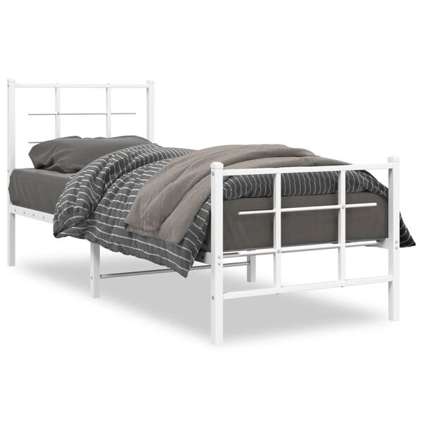 vidaXL Metal Bed Frame without Mattress with Footboard White 75x190cm