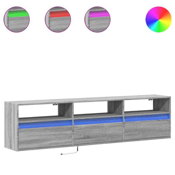 vidaXL TV Wall Cabinet with LED Grey Sonoma 180x31x45 cm