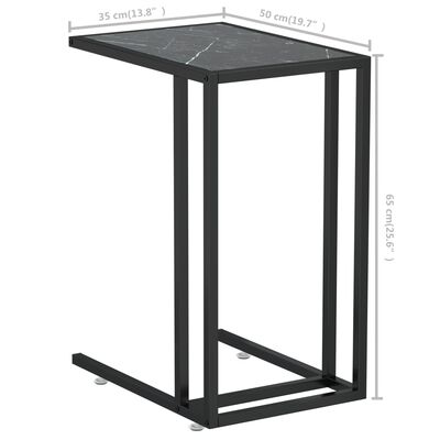 vidaXL Computer Side Table Black Marble 50x35x65 cm Tempered Glass